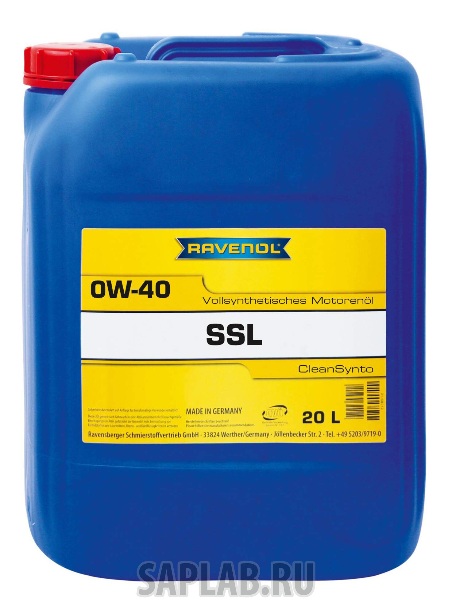 Купить RAVENOL 4014835718722 Моторное масло Ravenol Super Synthetik Oel SSL SAE 0W-40 20л