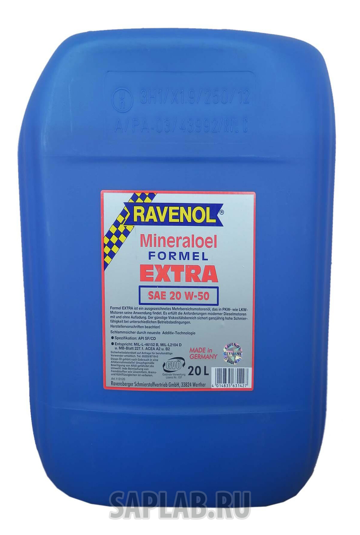 Купить RAVENOL 4014835724822 Моторное масло Ravenol Formel Extra  20W-50 20л