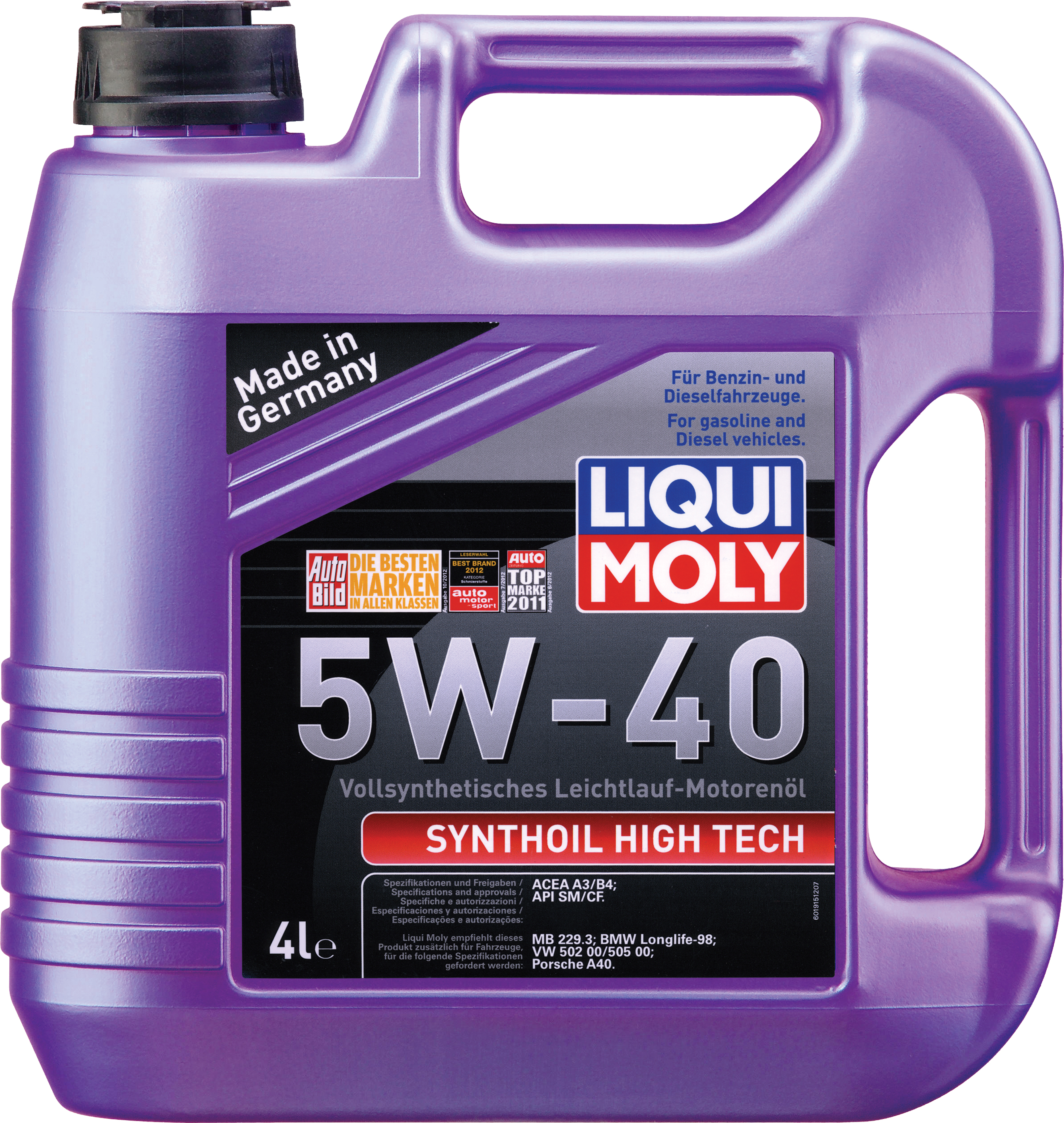 Купить LIQUI MOLY 1915 Моторное масло LIQUI MOLY Synthoil High Tech 5W/40 SM/CF A3/B4, 4 л, синтетическое (1915)